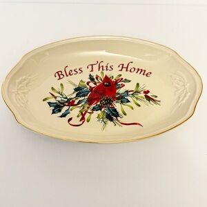 Lenox Red Cardinal -“Bless This Home”-Oval Serving Tray Christmas Holiday